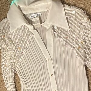 Vintage White Beaded Button-Up Blouse